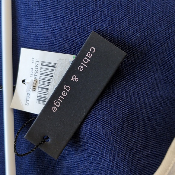 Cable & Gauge Navy Cardigan with Sewn In White Ruffled Tank Women's Size Large - Picture 9 of 9